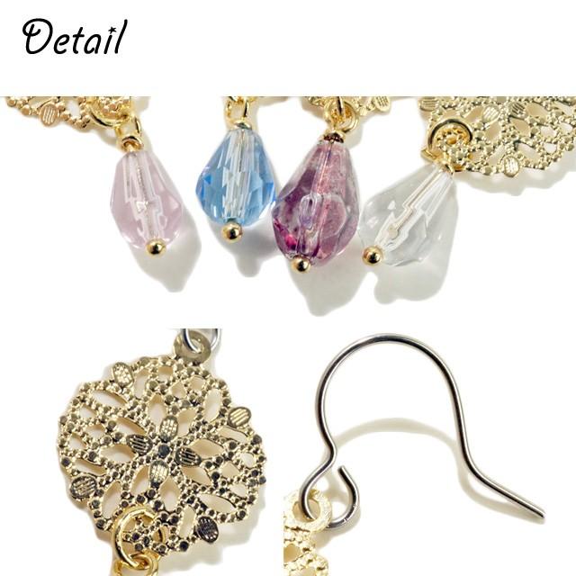 ピアス カッティングビーズ クリアビーズ ドロップ 雫型 涙型 透かし