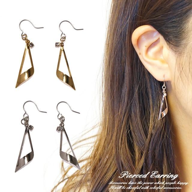 レディースピアス 三角 トライアングル メタルパーツ ゴールド