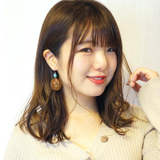 レディースピアス ウッドパーツ ラウンド メタルパーツ 花 フラワー