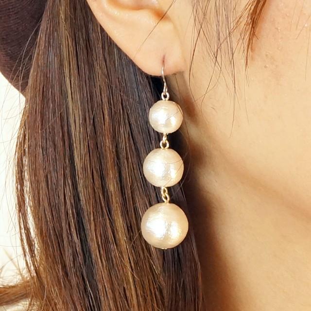 ピアス コットンパール 10mm 12mm 14mm 3連 3粒 サージカルステンレス