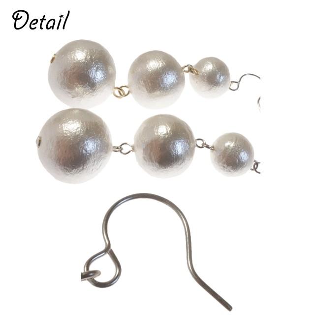 ピアス コットンパール 10mm 14mm 16mm 3連 3粒 ゴールド シルバー