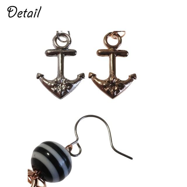 レディースピアス 錨 イカリ アンカー マリンスタイル ストライプ 横縞