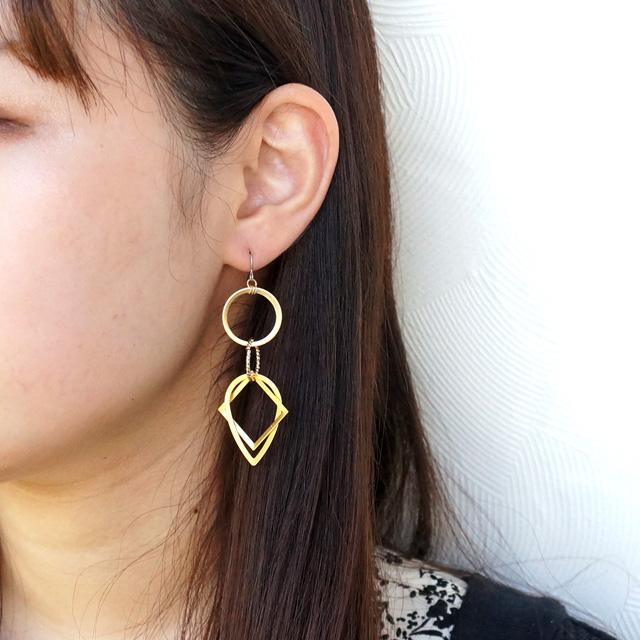 レディースピアス ジオメトリック 丸 四角 スクエア ドロップ 雫型