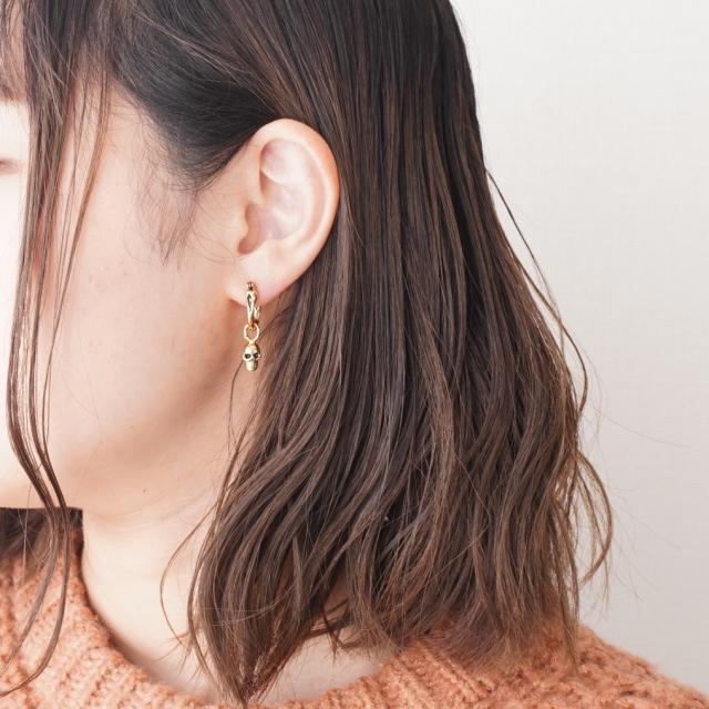 ピアス 骸骨 スカル 骨 フープピアス チタンポスト ワンタッチ