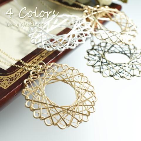 ネックレス 花 太陽 幾何学模様 ワイヤー ロングネックレス シンプル