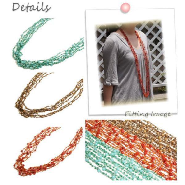 ネックレス ビーズ ボリューム ボリューミー 6連 かぎ編み ロング