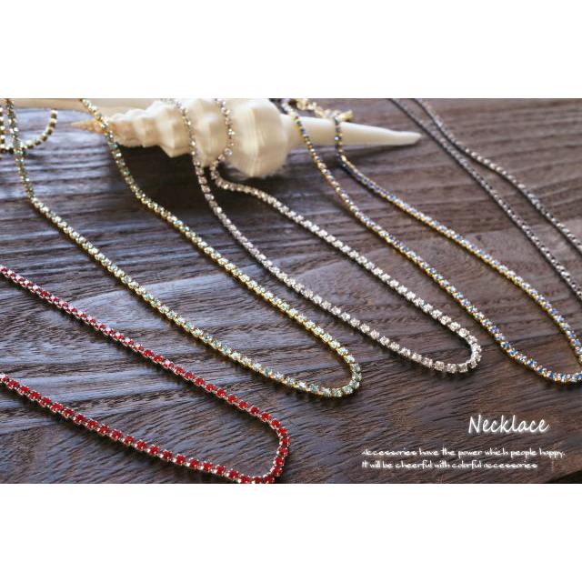 Glitter シルバーラインストーンネックレス ネックレス ラインストーン キラキラ 輝く シンプル レディース