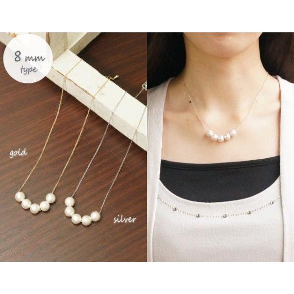 ネックレス コットンパール 5粒 6mm 8mm 10mm 12mm 14mm チェーン 