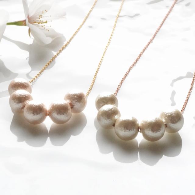 ネックレス コットンパール 5粒 6mm 8mm 10mm 12mm 14mm チェーン