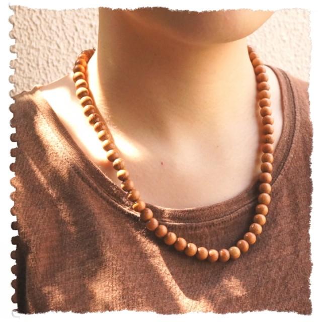 ネックレス ウッド ビーズ ナチュラル ビーズ一粒のサイズ：直径約8mm