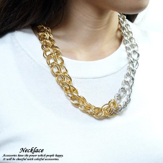 レディースネックレス アルミチェーンネックレス ダブル 2重 バイ