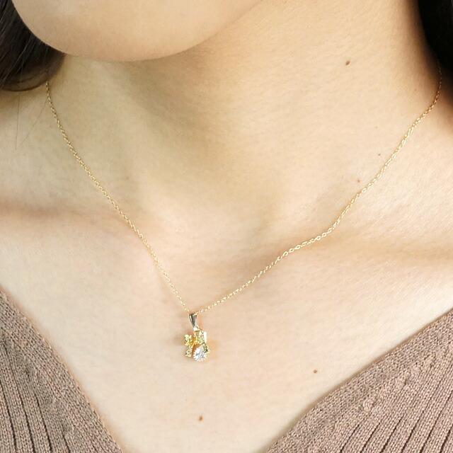 レディースネックレス チェーンネックレス リボン キュービック