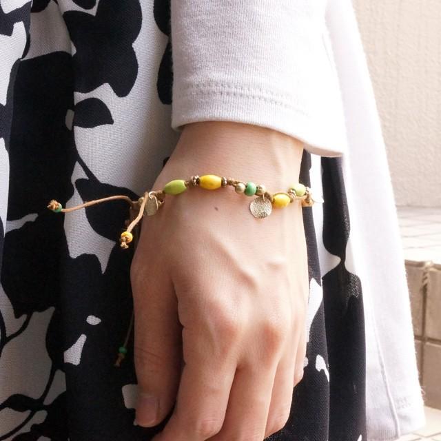 ブレスレット ミサンガ エスニック ウッドビーズ カラフル 夏アクセ