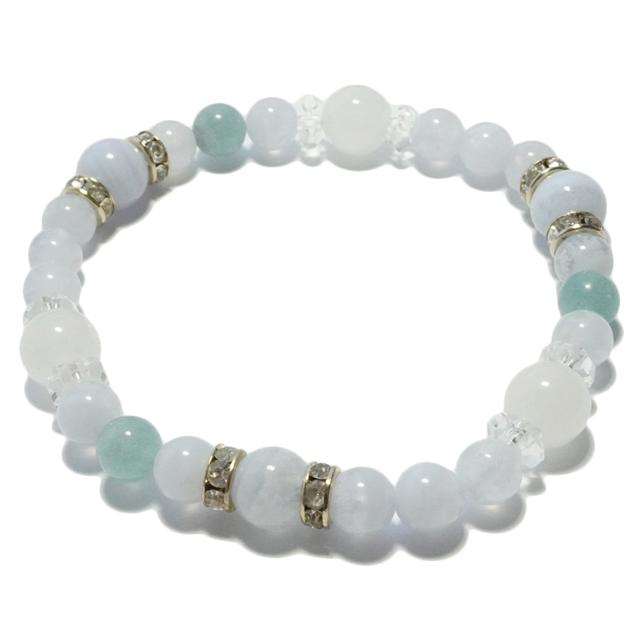 ブレスレット ブルーレース ミルキークォーツ ブルーアゲート 瑪瑙