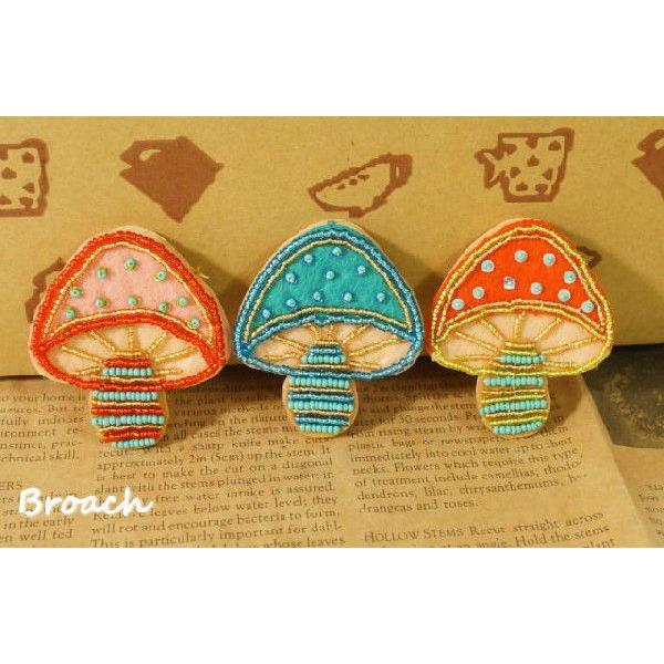 きらきら可愛らしいキノコのブローチ 安全ピン クリップ ヘアクリップ