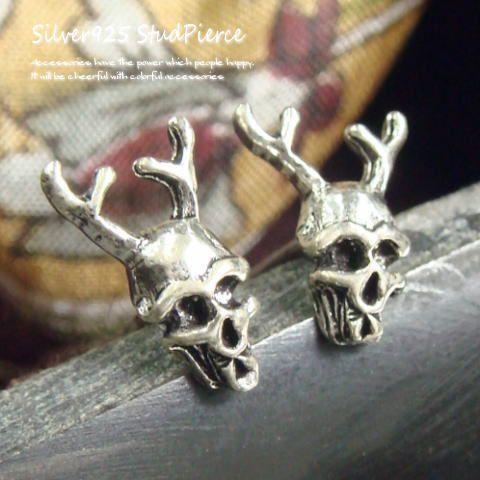 シルバーピアス 角の生えた 悪魔 ドクロピアス a163(a-5-5) : シルバー