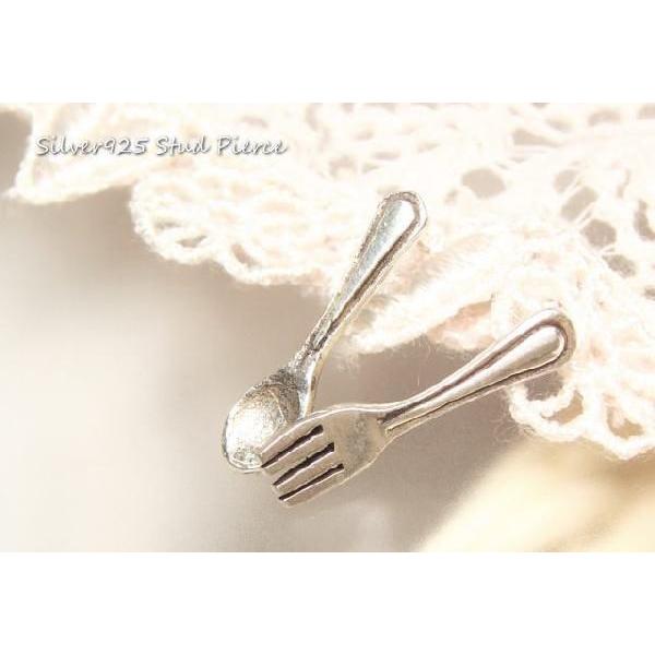 シルバーピアス ミニチュア フォーク スプーン ピアス 食器 (a-7-1
