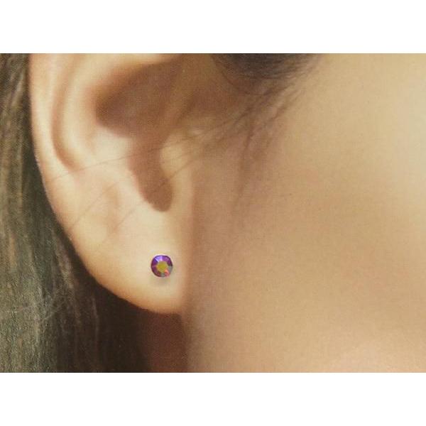 シルバーピアス 選べる4色 直径3mm丸型スワロフスキー オーロラ カラー