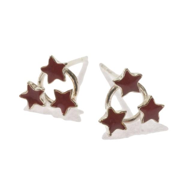 シルバー925 silver925 ピアス 星 スター 3連 レッド 赤 スタッド
