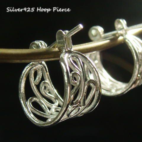 シルバーピアス 模様 オシャレ フープピアス ワイヤー クロッシング
