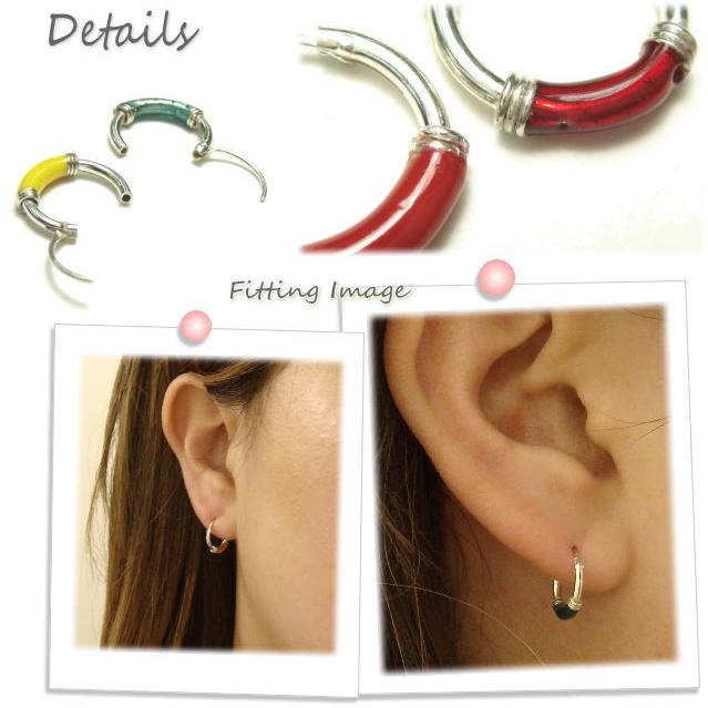 シルバーピアス ワンポイントカラースクエアリングピアス 10mm