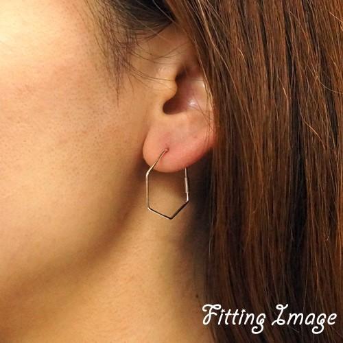 シルバーピアス シンプルな六角形のフープピアス ループ レディース