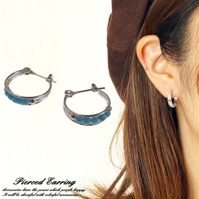 シルバーピアス ワンタッチ クロッシング スナップ 天然石・ビーズ