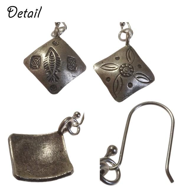 シルバーピアス 魚 さかな 花 フラワー ひし形 エスニック シルバー925