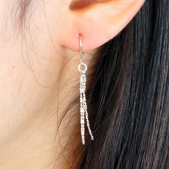 シルバーピアス フリンジ 3連 スエッジチェーン シルバー925 silver925