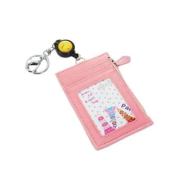 パスケース リール付き 定期入れ Icカードケース 子ども 小銭入れ 可愛い 通勤 通学 ピンク C オリジナル