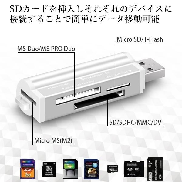 SDカードリーダー USB メモリーカードリーダー シルバー 4ポート MicroSD マルチカードリーダー コンパクト 軽量 ((S｜largo1991｜03