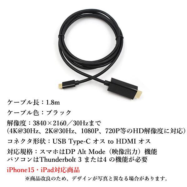 タイプc HDMI 変換ケーブル 4K 60HZ USB iPhone15対応 タイプC 1.8m