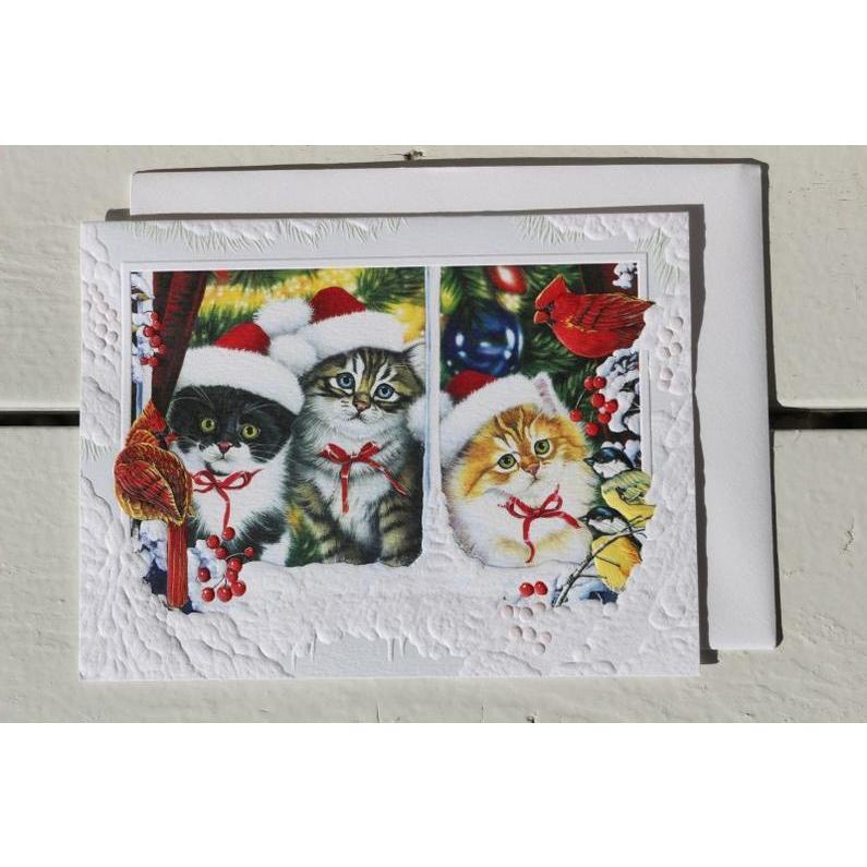 窓辺の子猫達のクリスマスカードキャットグッズ ネコクリスマス　カード メッセージ　可愛い｜larrys-company