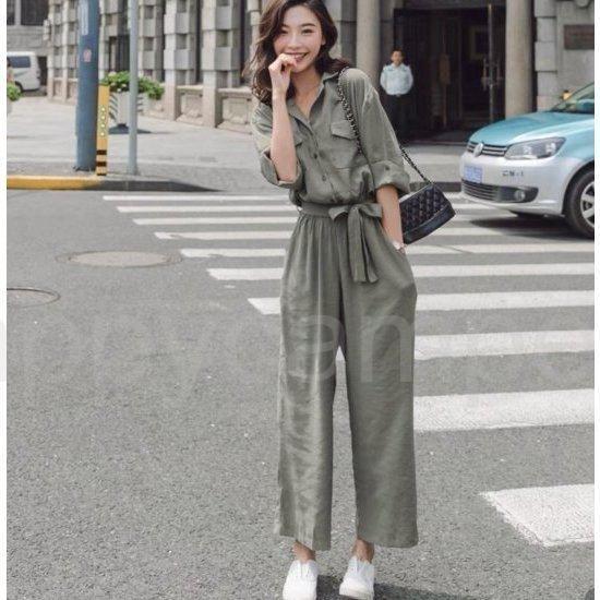 サロペットパンツ オールインワン パンツ レディース つなぎ ボトムス ズボン 大きいサイズ 半袖 無地 シンプル ゆったり ベーシック カジュアル ウエストリボン Keser No