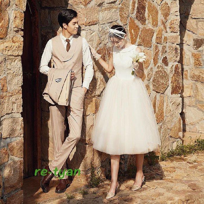 ミモレ丈ドレス レディースファッション ウェディングドレス 結婚式 白ワンピース 二次会 花嫁 Aライン チュールスカート 秋 可愛い 春 パーティードレス旅行 海外撮影 春 夏 秋 ビーチフォト Larc93f ラルゴ