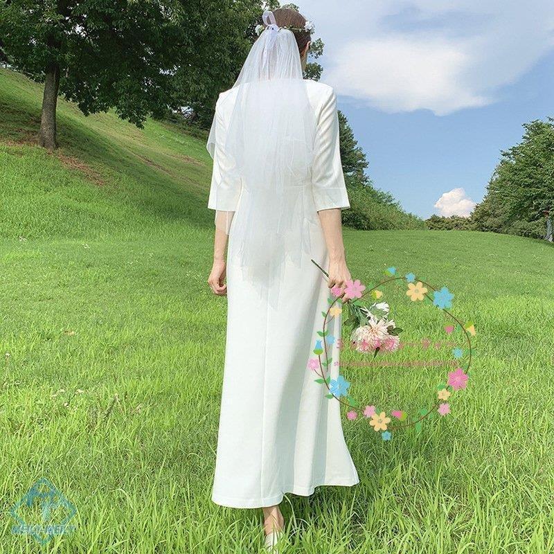 ウエディングドレス カジュアル ナチュラル 安い 花嫁 ドレス ウェディングドレス ワンピース ビーチフォト後撮り ブライダル 袖あり ａライン 二次会 Larcd ラルゴ 通販 Yahoo ショッピング