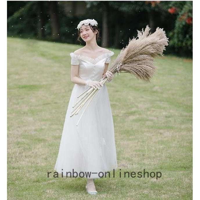 お買い得 ドレス 結婚式 花嫁ドレス 二次会 ミモレ丈 ウェディングドレス パーティードレス レトロ カジュアル ナチュラル 可愛い 個性的 おしゃれ Aライン Aライン サイズ サイズxl qhema Com