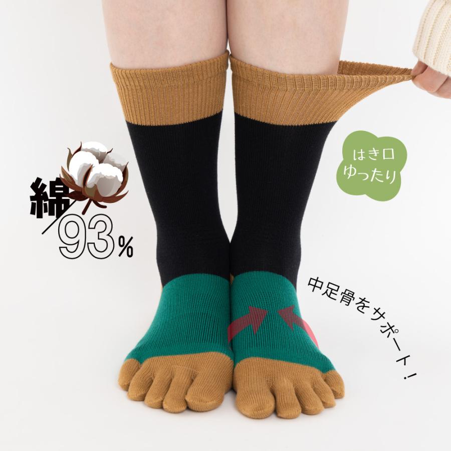 5本指ソックス クルー 22-24cm 外反母趾 抗菌防臭 10693 ユビラックス スリーカラーズ カラフル サポート  レディース 五本指 靴下 日本製 LASANTE |  | 22