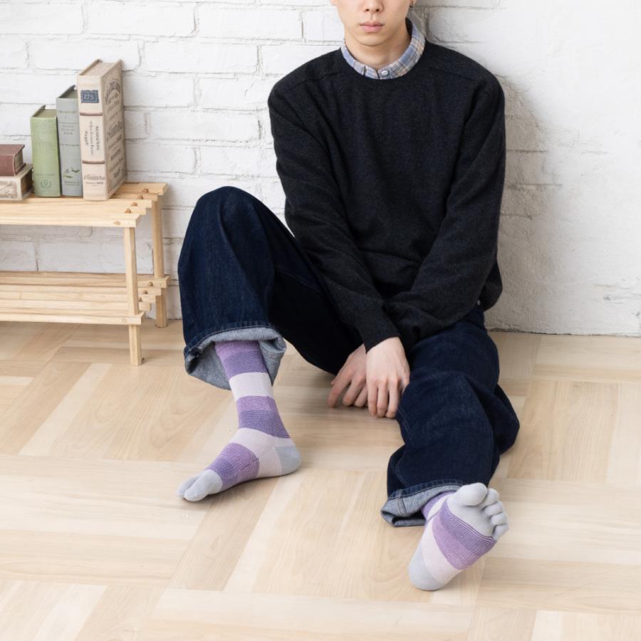 5本指ソックス クルー 22-24cm 24-26cm リズムボーダー アーチサポート 11023 レディース メンズ 五本指 靴下 日本製 LASANTE |  | 07