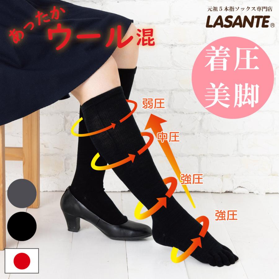 5本指 ハイソックス 22-24cm 24-26cm 40364 ウール混 段階着圧設計