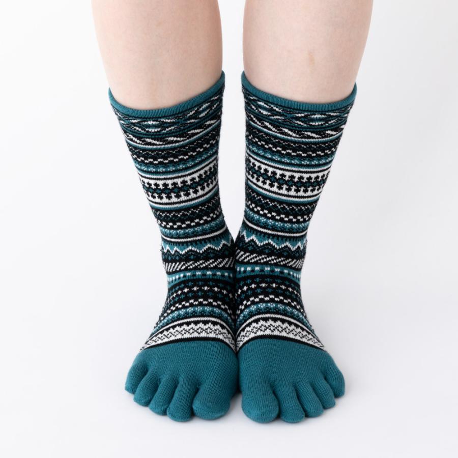 5本指ソックス クルー 22-24cm 中厚 ゆったり 40743 ジャカード ウール混 締め付けない レディース 五本指 靴下 日本製 LASANTE |  | 16