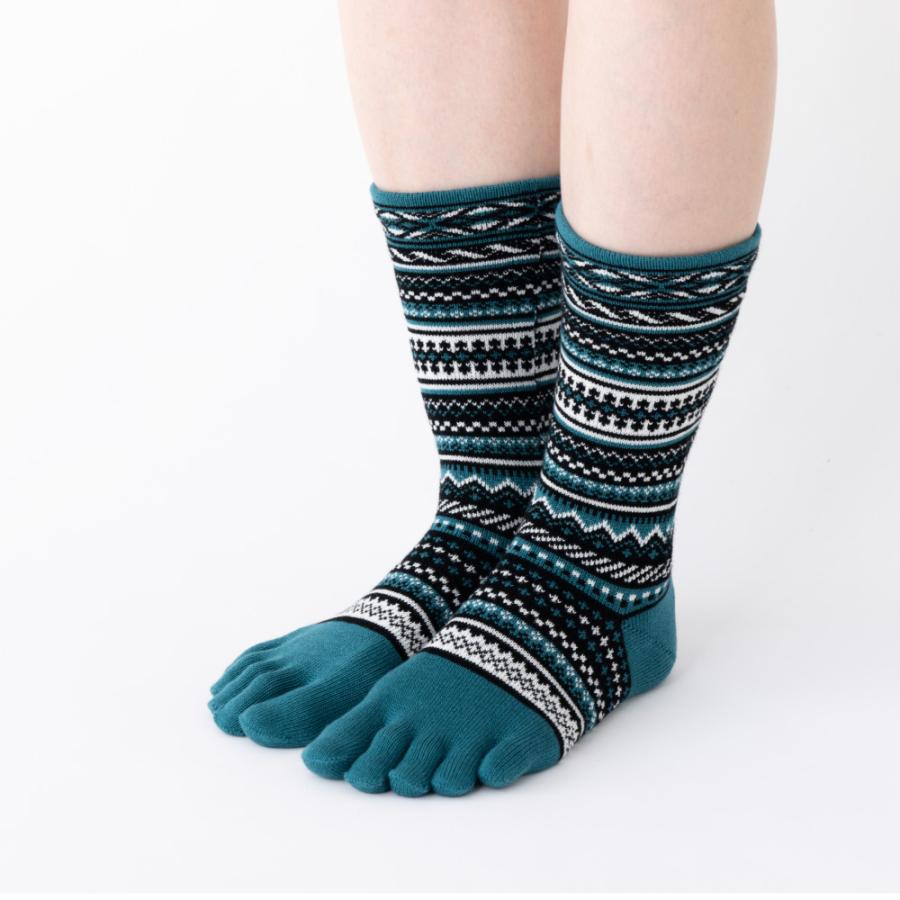 5本指ソックス クルー 22-24cm 中厚 ゆったり 40743 ジャカード ウール混 締め付けない レディース 五本指 靴下 日本製 LASANTE |  | 17