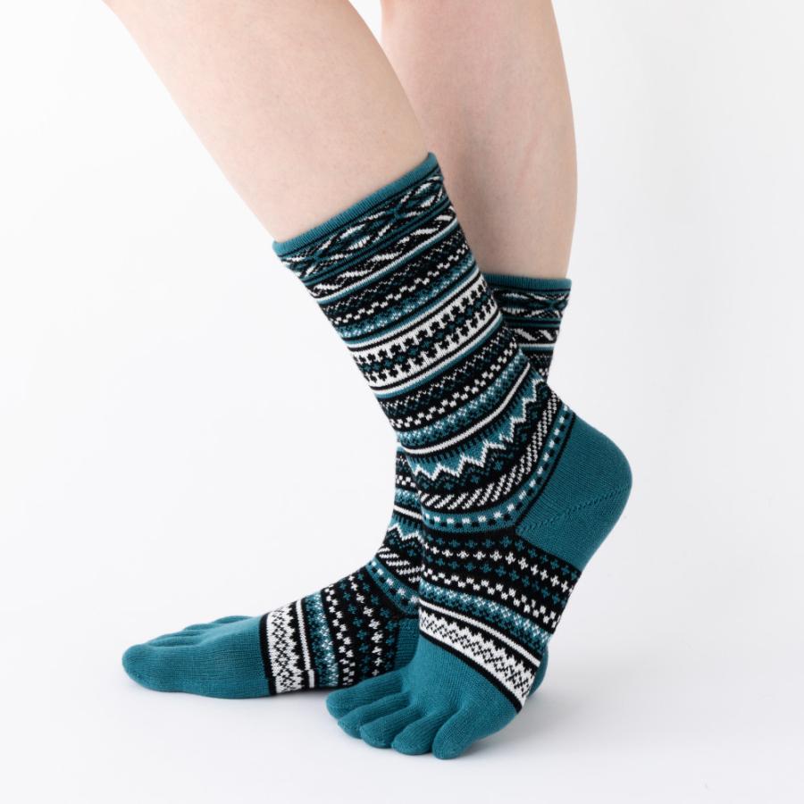 5本指ソックス クルー 22-24cm 中厚 ゆったり 40743 ジャカード ウール混 締め付けない レディース 五本指 靴下 日本製 LASANTE |  | 18