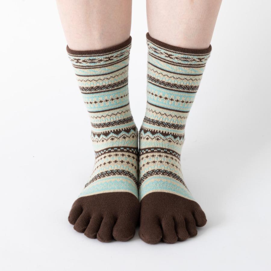 5本指ソックス クルー 22-24cm 中厚 ゆったり 40743 ジャカード ウール混 締め付けない レディース 五本指 靴下 日本製 LASANTE |  | 04