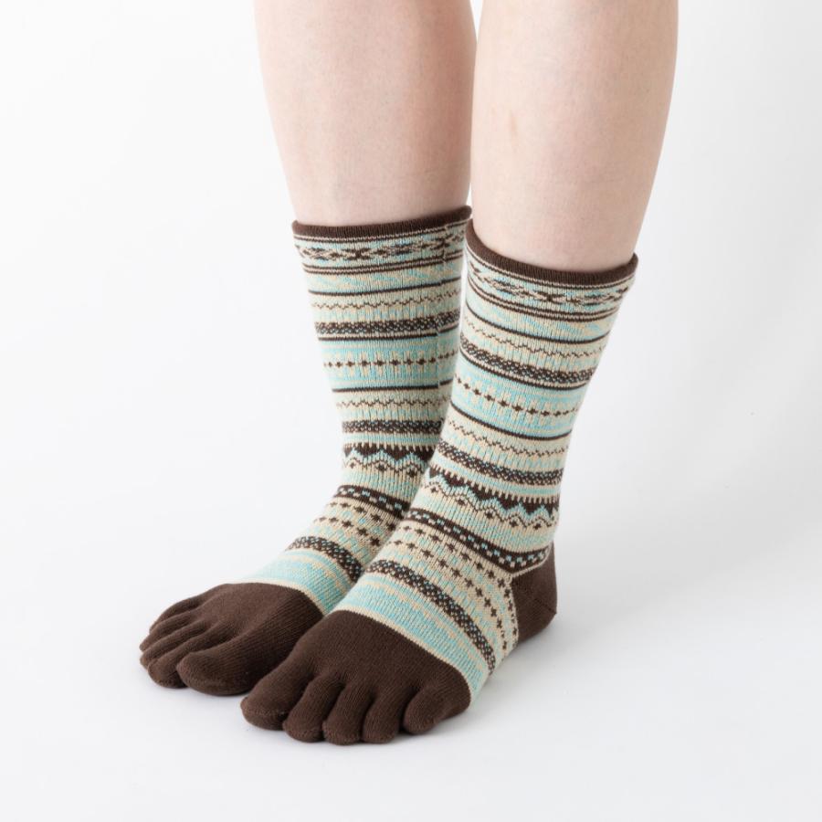 5本指ソックス クルー 22-24cm 中厚 ゆったり 40743 ジャカード ウール混 締め付けない レディース 五本指 靴下 日本製 LASANTE |  | 05