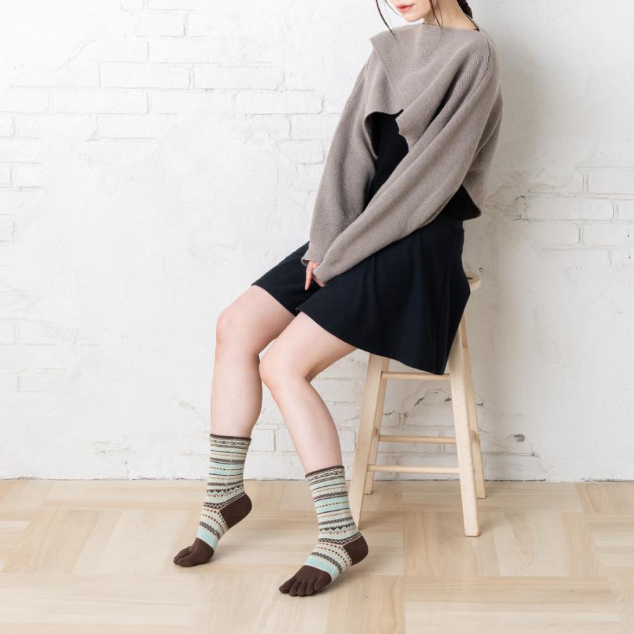 5本指ソックス クルー 22-24cm 中厚 ゆったり 40743 ジャカード ウール混 締め付けない レディース 五本指 靴下 日本製 LASANTE |  | 09