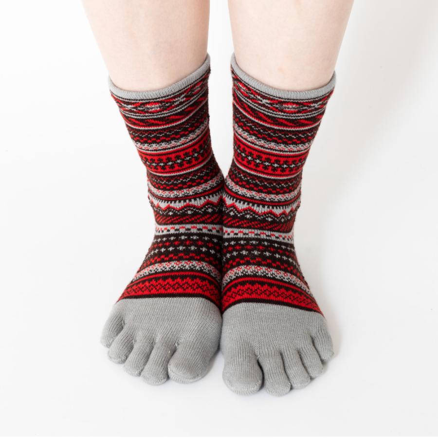 5本指ソックス クルー 22-24cm 中厚 ゆったり 40743 ジャカード ウール混 締め付けない レディース 五本指 靴下 日本製 LASANTE |  | 10