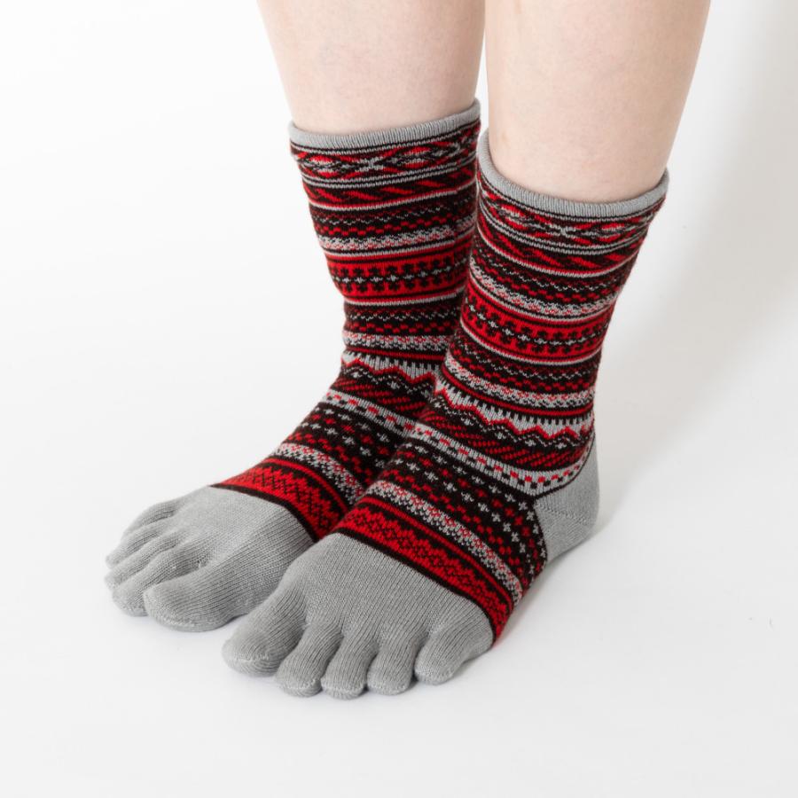 5本指ソックス クルー 22-24cm 中厚 ゆったり 40743 ジャカード ウール混 締め付けない レディース 五本指 靴下 日本製 LASANTE |  | 11