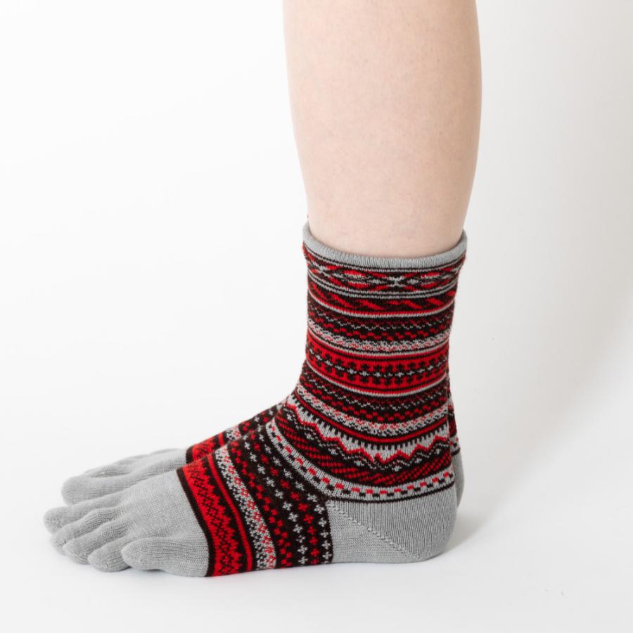 5本指ソックス クルー 22-24cm 中厚 ゆったり 40743 ジャカード ウール混 締め付けない レディース 五本指 靴下 日本製 LASANTE |  | 12