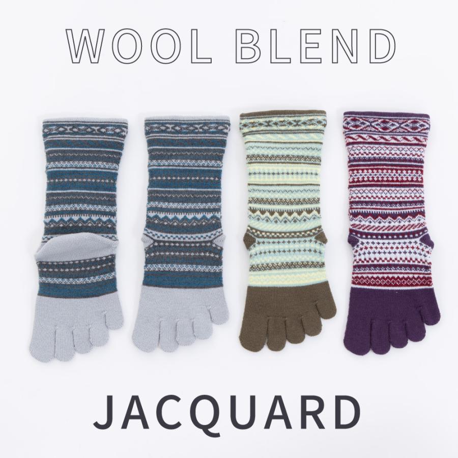 5本指ソックス クルー丈 22-24cm ジャカード ウール混 40893 日本製 五本指 靴下 レディース 暖かい |  | 04